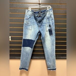 Bee & Ceci Los Angeles Patchwork Jeans Sz 22 Raw Hem Distressed Denim
